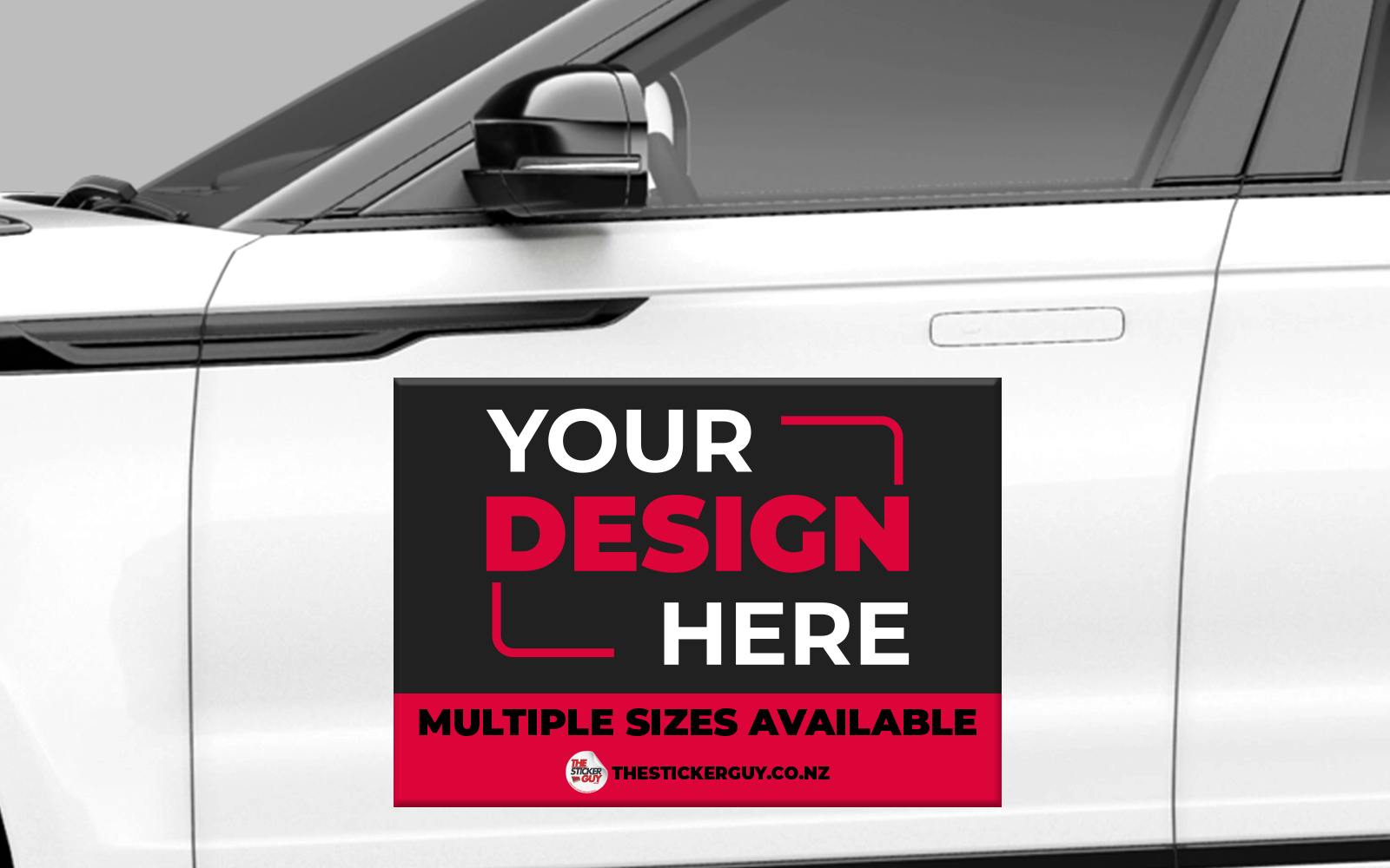 Car with a customizable vehicle wrap design on a white background the sticker guy