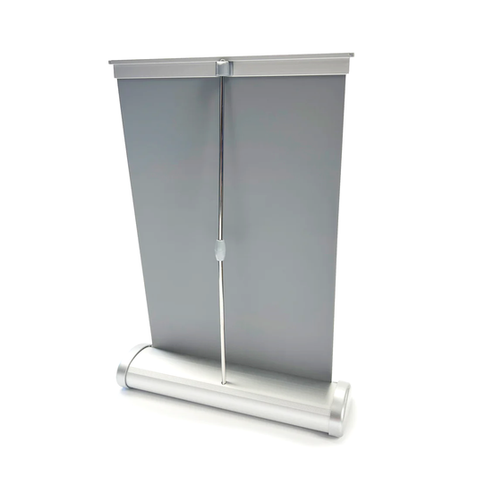 Silver pop-up display stand on a white background the sticker guy